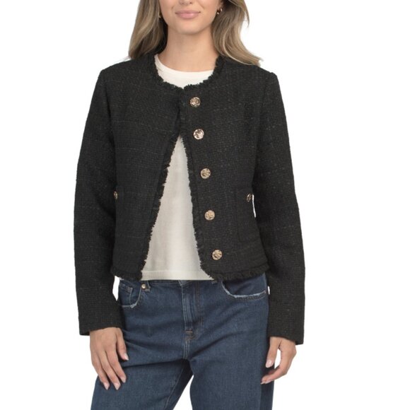 CYRUS Black Wool Blend Solid Textured Two Pocket Blazer - Picture 1 of 2